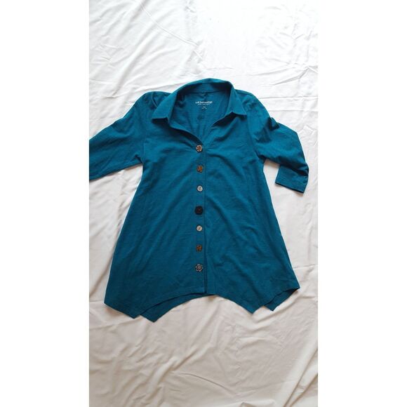 Soft Surroundings Handkerchief Hem Artisan Button Top, Teal Blue, size small‎ - Picture 8 of 10